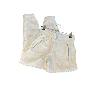 Athleta Cabo LINEN Jogger Pants Drawstring White Women's Size 0 Pockets Inseam27